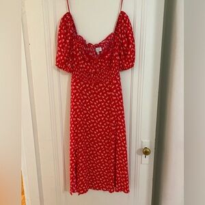 & Other Stories Red Floral Midi Dress